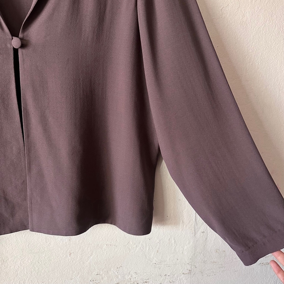 Eileen Fisher 100% Silk Open Front Single Button Jacket Top Mauve Purple M - Picture 5 of 6